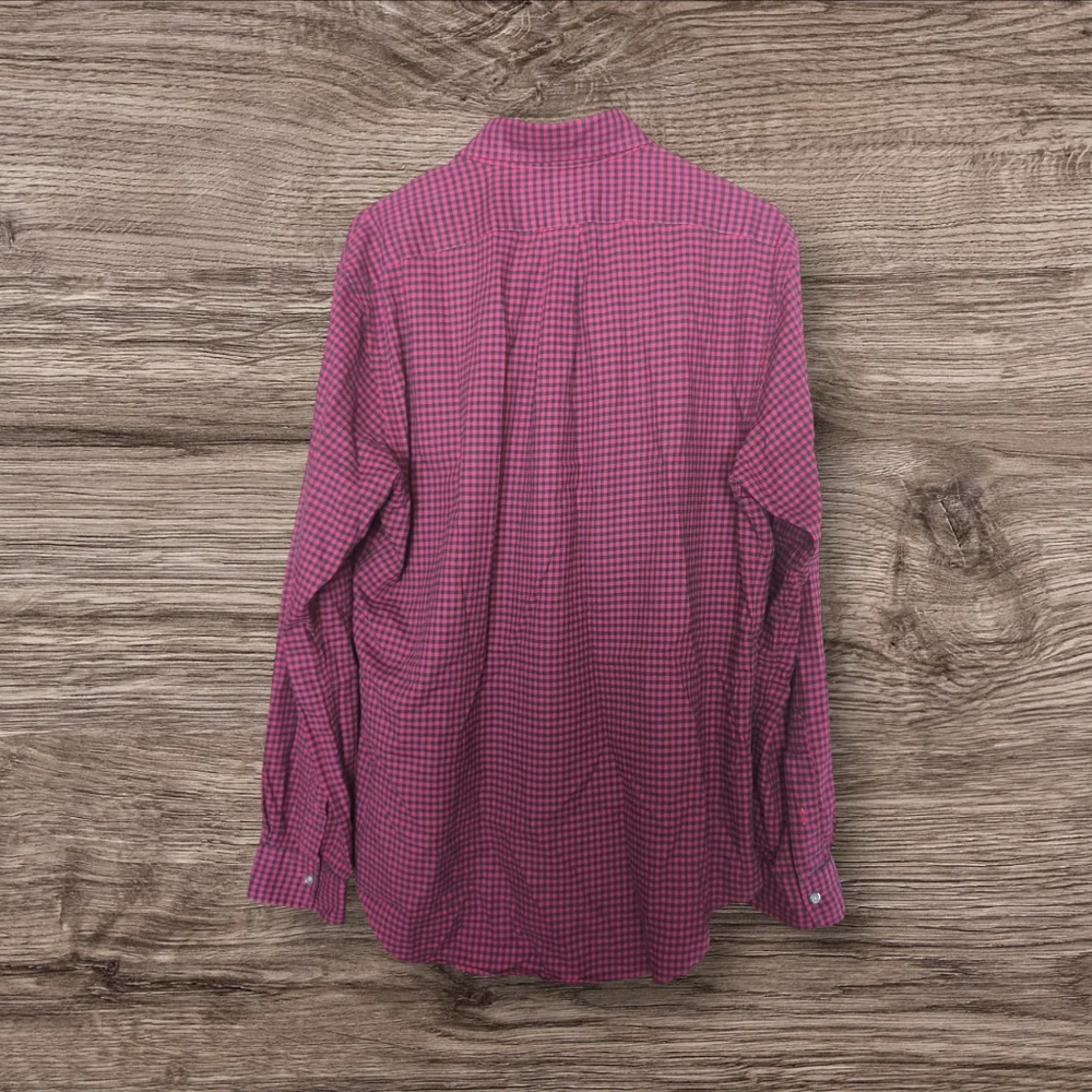 Ralph Lauren Slim Fit Men’s Red & Black Plaid All Cotton‎ Button Down Shirt LG